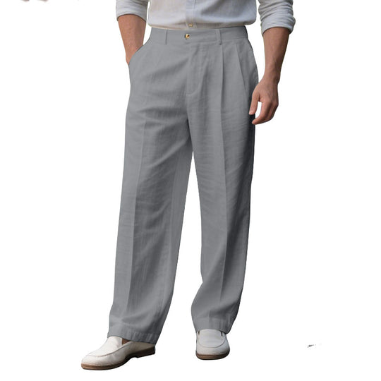 Men's Linen Solid Color Loose Straight Pants Dtt921115320