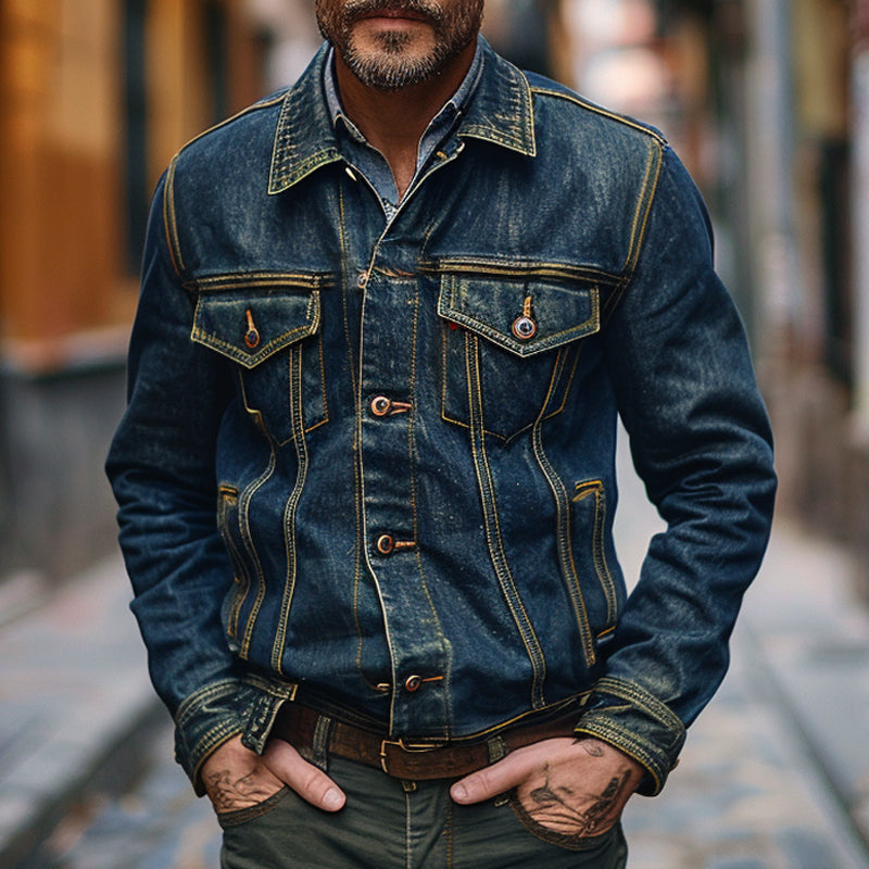 Men's Vintage Denim Lapel Single Breasted Jacket 9894194905272