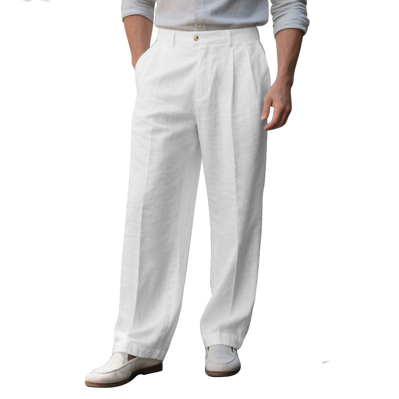 Men's Linen Solid Color Loose Straight Pants Dtt921115320