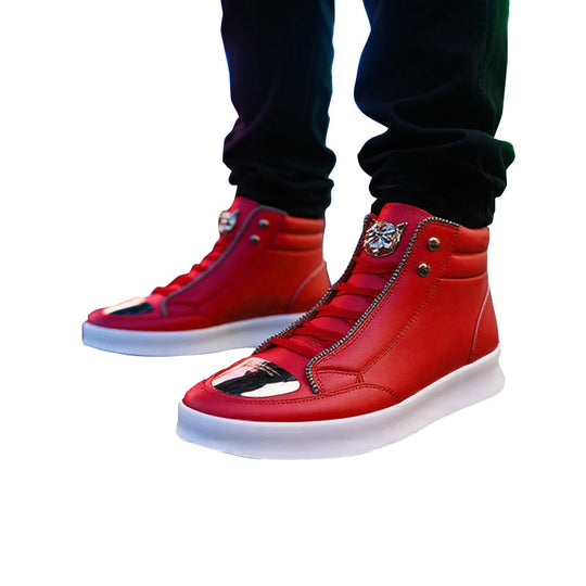 Men's Casual Solid Zipper Metal Decor Lace Up High Top PU Leather Martin Boots Dtt555008184