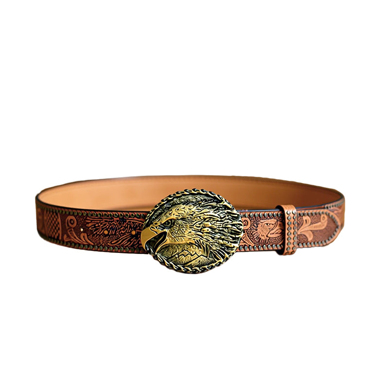 Men's Vintage Embossed Rivet Western Cowboy Leather Belt Dtt976768696