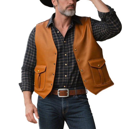 Men's Vintage V-Neck Leather Vest Dtt237736120