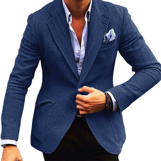 Men's Vintage Herringbone Wool Blend Lapel Single Breasted Blazer DTT25082005
