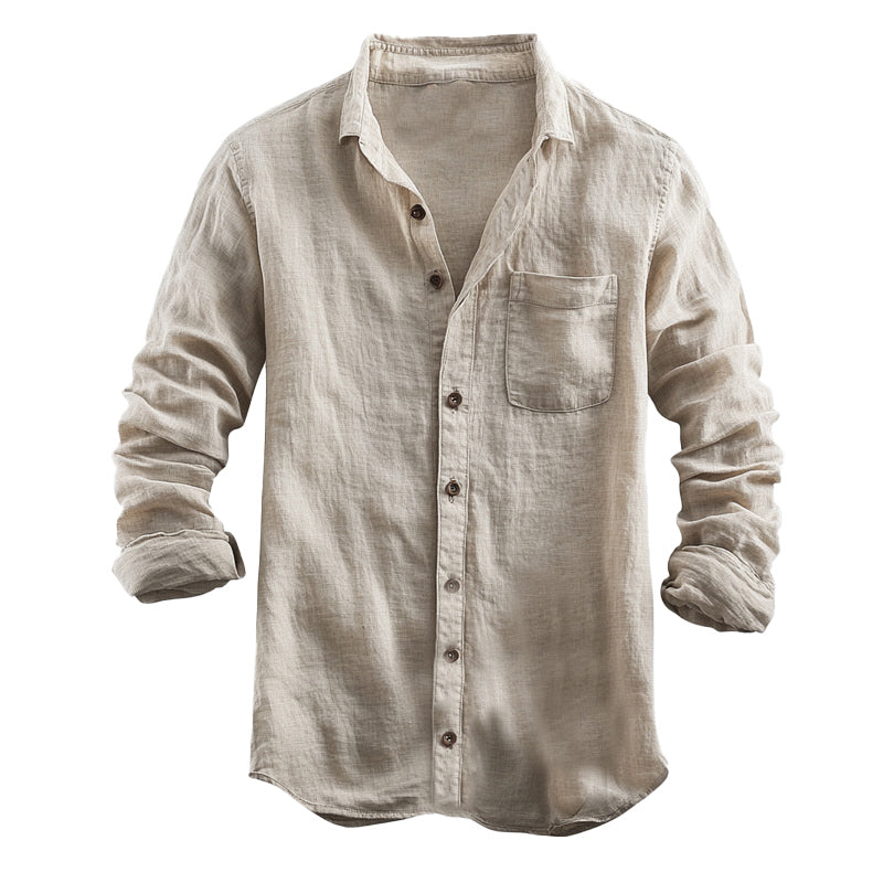 Men's Casual Skin-friendly Cotton and Linen Long-sleeved Shirt 9892385947832