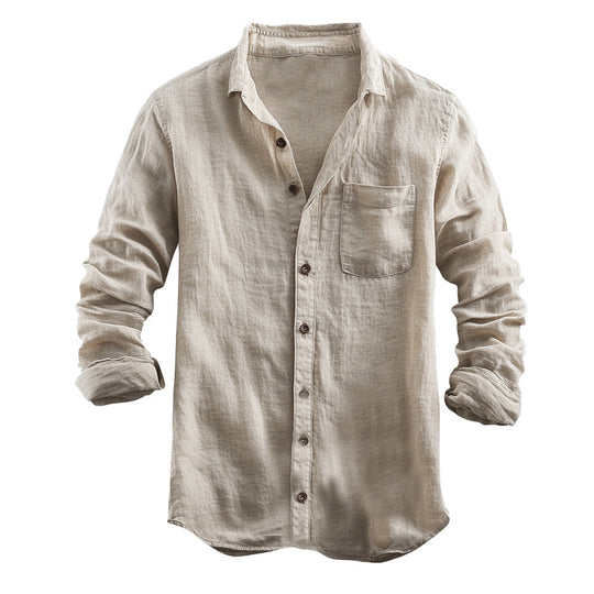 Men's Casual Skin-friendly Cotton and Linen Long-sleeved Shirt 9892385947832