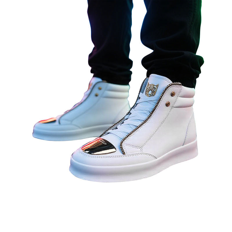 Men's Casual Solid Zipper Metal Decor Lace Up High Top PU Leather Martin Boots Dtt555008184