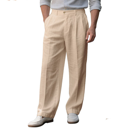 Men's Linen Solid Color Loose Straight Pants Dtt921115320