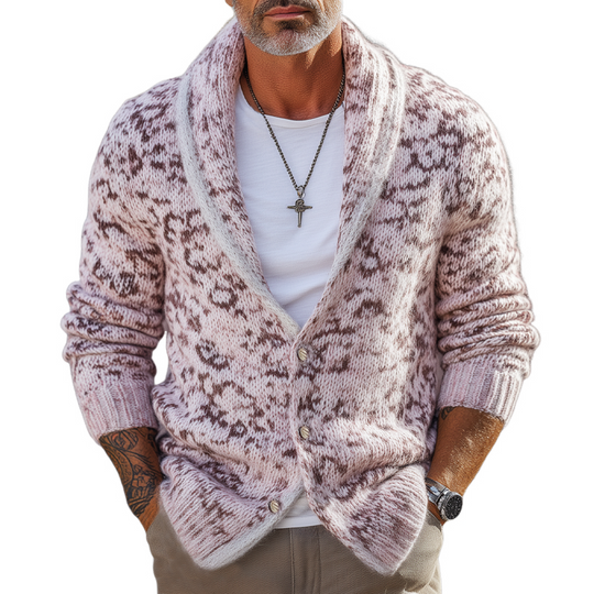 Men's Fashion Lapel Leopard Knit Cardigan DTT25082211