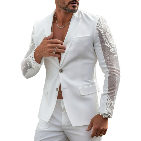 Men's Lace Sleeve Peak Lapel Two Buttons Blazer DTT25071719