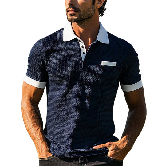 Men's Contrast Color Casual Short-Sleeved Polo Shirt DTT25053006