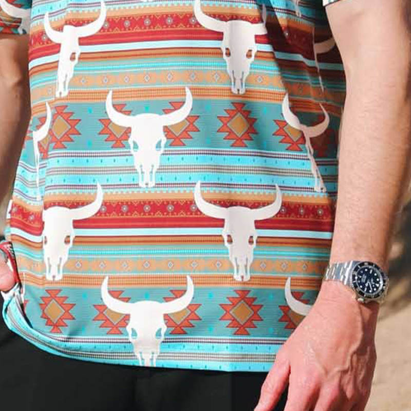 Men's Western Cowboy Style Printed Short-Sleeved Polo Shirt DTT25062704