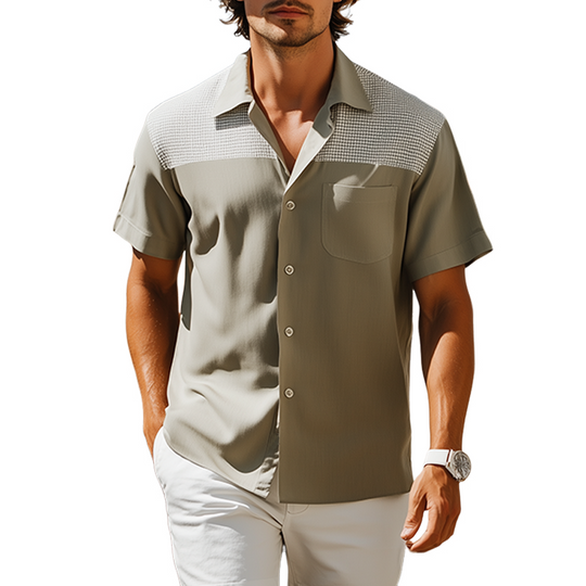 Men's Spring And Summer Fashion Casual Lyocell Tweed Short Sleeve Shirt DTT25062303
