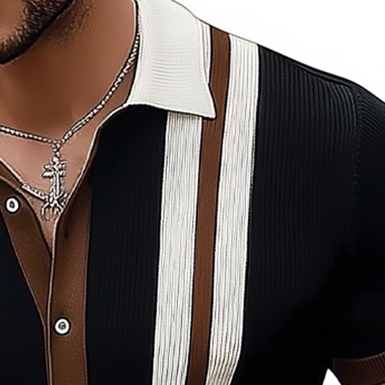 Men's Business Slim Fit Colorblock Knitted Button Short Sleeve Shirt DTT25062520
