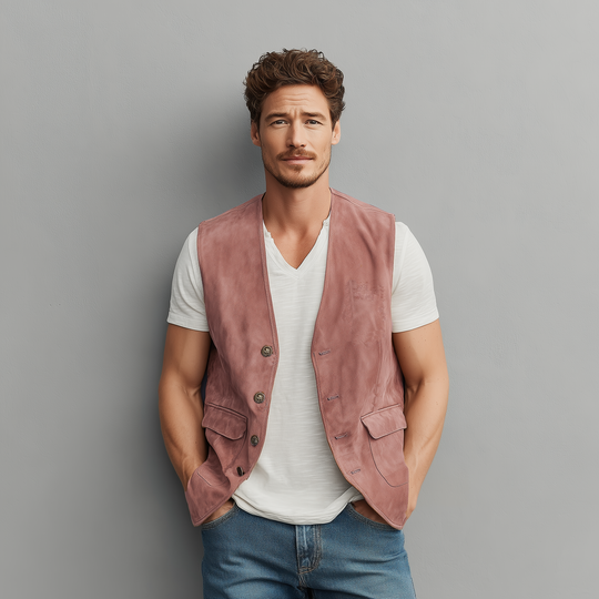 Men's Spring And Summer Casual Thin Suede Metal Button Vest DTT25072108