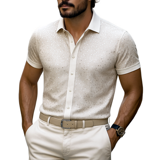 Men's Sequin Lapel Short Sleeve Shirt DTT25062411