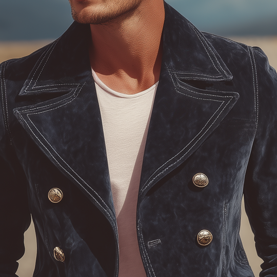 Men's Classic Retro Western Lapel Suede Double Breasted Jacket DTT25081412