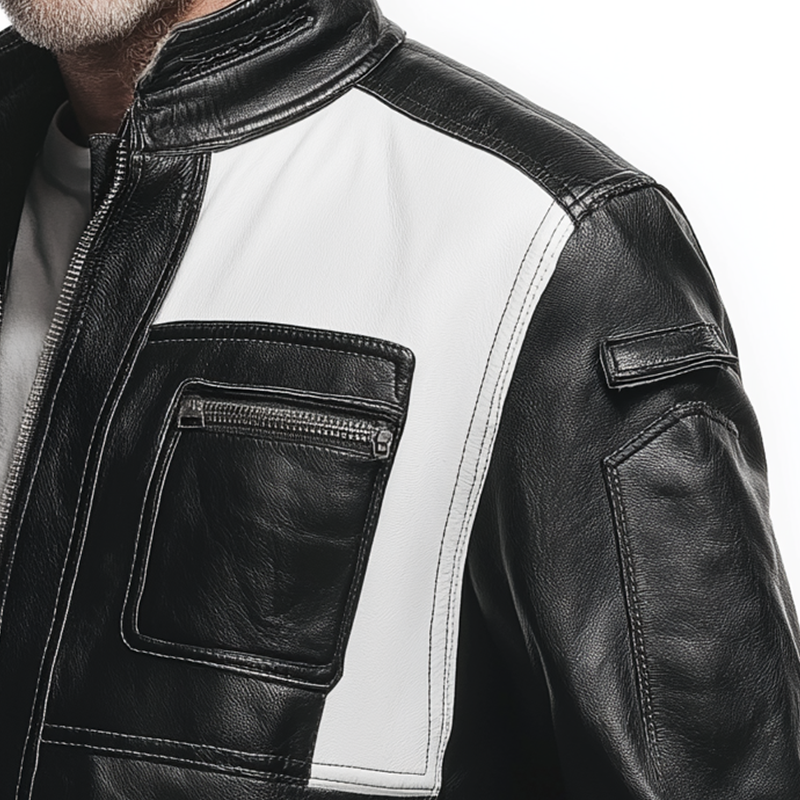 Men's Vintage Paneled Faux Leather Jacket DTT25081115