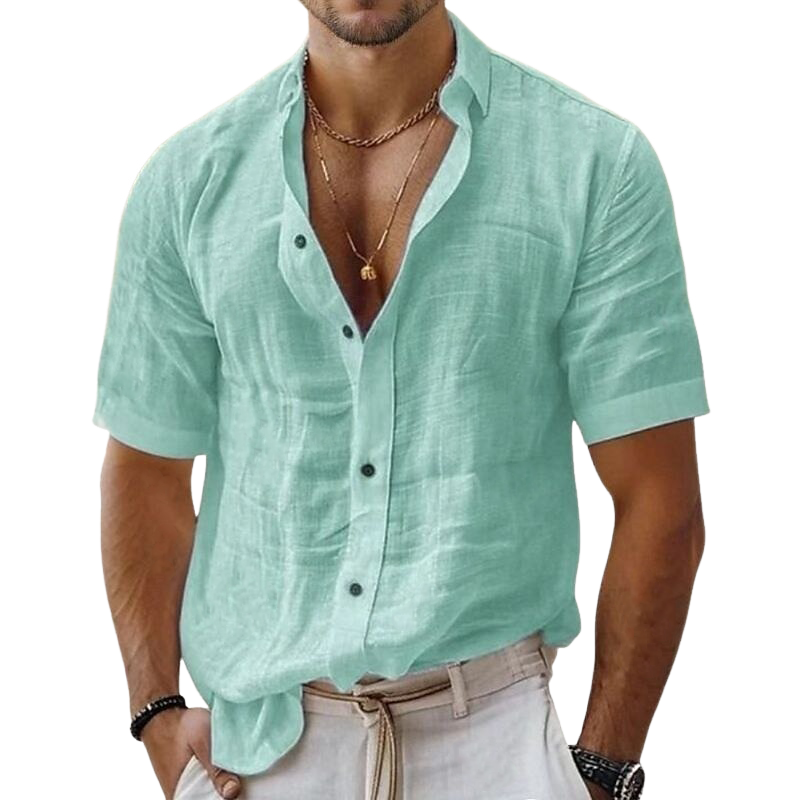 Men's Solid Color Cotton And Linen Short-sleeved Shirt DTT25072412