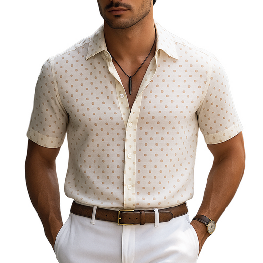Men's Polka Dot Lapel Short Sleeve Shirt DTT25062502