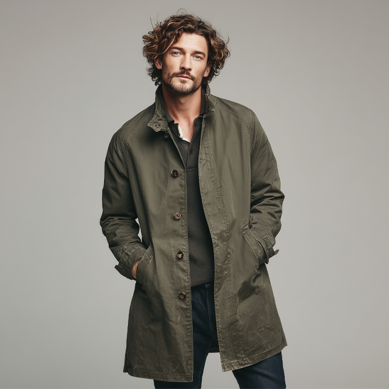 Men's Cotton Washed Vintage Lapel Single-Breasted Coat DTT25081118