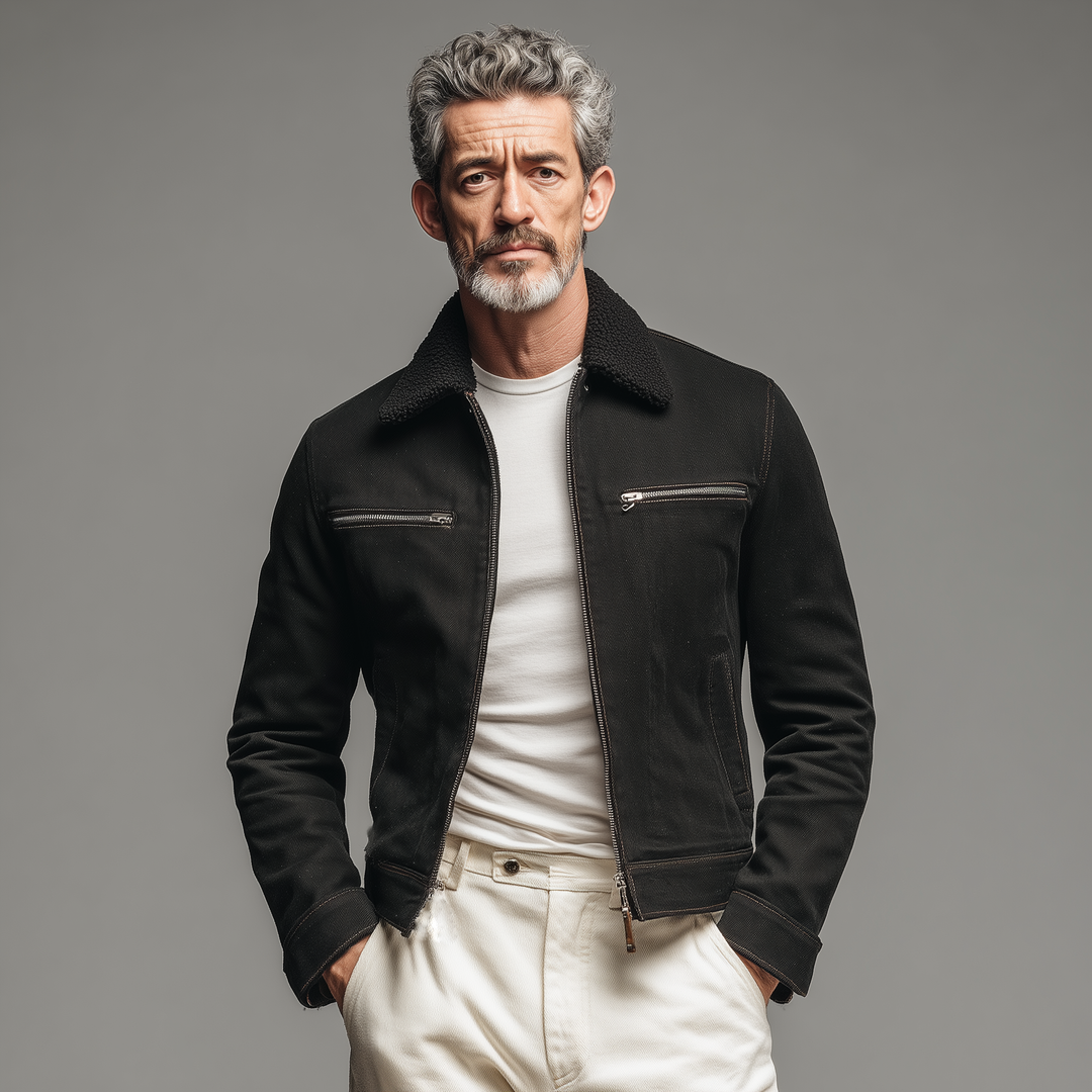 Men's Classic Casual Detachable Fur Collar Slim Fit Cotton Blend Jacket DTT25081409