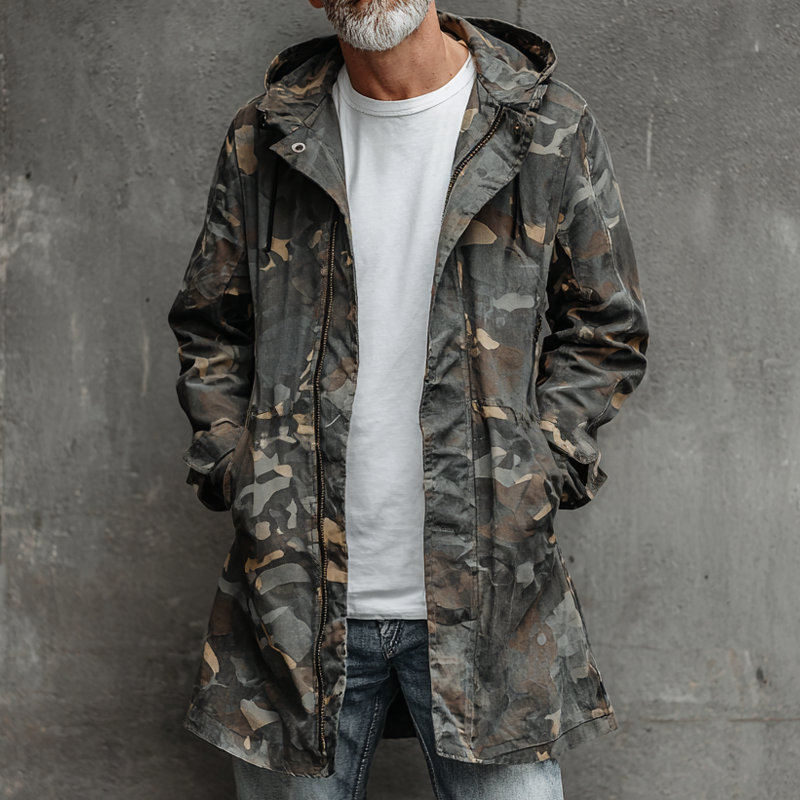 Men's Camouflage Hooded Mid-length Cargo Coat DTT25082031