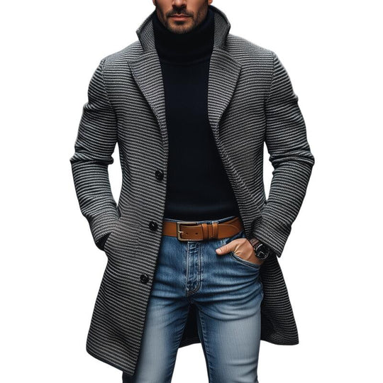 Men's Vintage Wool Blend Houndstooth Notch Lapel Single-breasted Loose Mid-length Coat DTT25082802