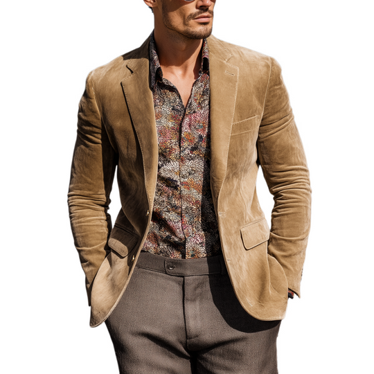 Men's Classic Casual Western Cowboy Style Suede Slim Fit Single-breasted Blazer DTT25080418