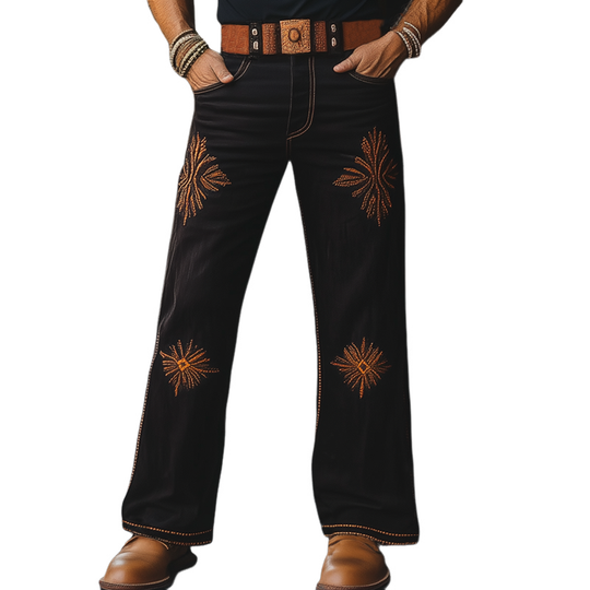 Men's Western Cowboy Style Vintage Embroidered Straight Pants DTT25061611