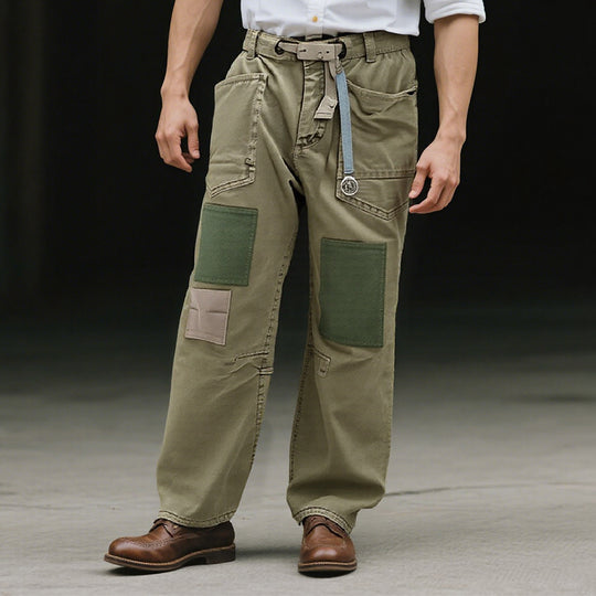 Men's Fashion Washed Patchwork Cargo Pants DDT25052904