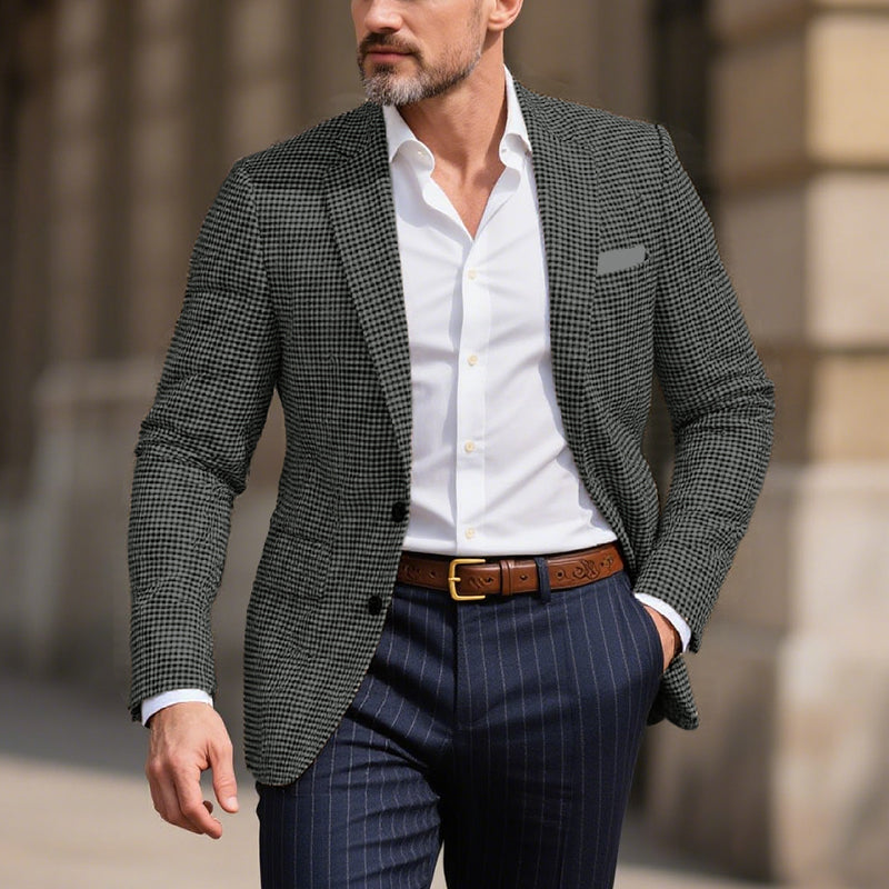 Men's Business Houndstooth Pattern Button Notch Lapel Blazer Dtt556023992