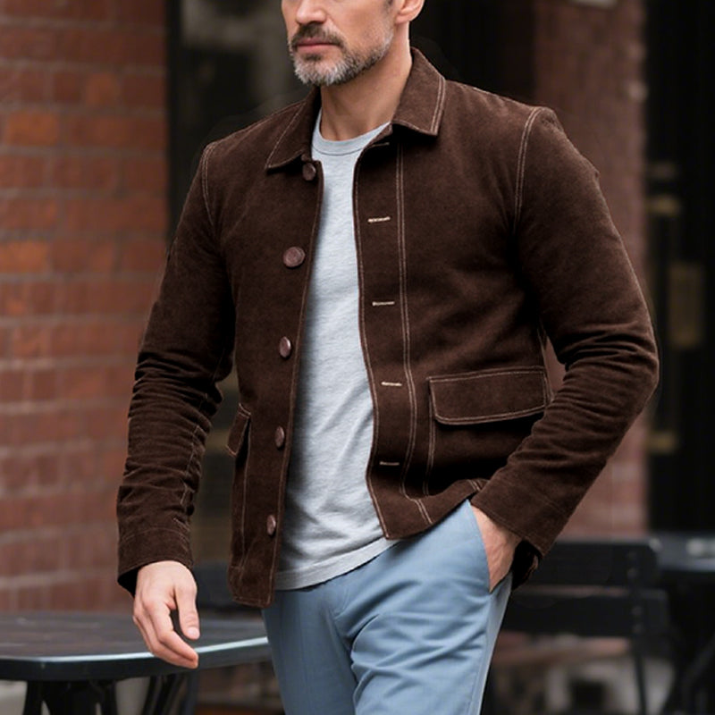 Men's Vintage Suede Single Breasted Lapel Jacket Dtt643395256