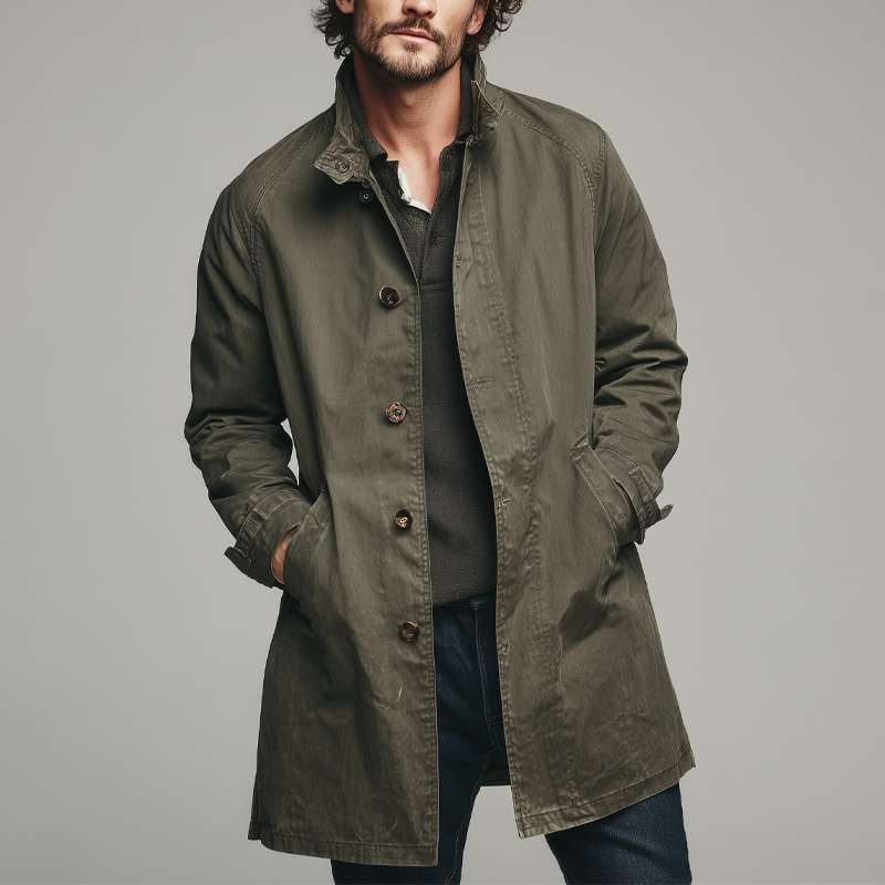 Men's Cotton Washed Vintage Lapel Single-Breasted Coat DTT25081118