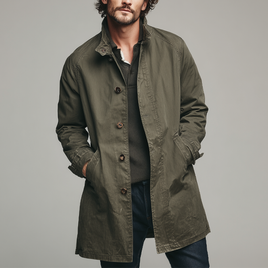 Men's Cotton Washed Vintage Lapel Single-Breasted Coat DTT25081118
