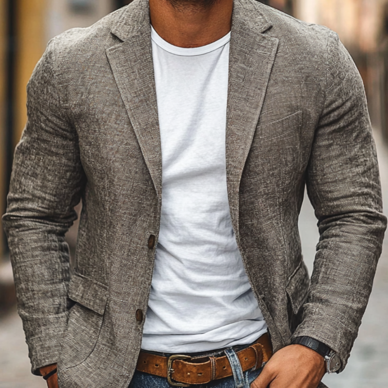 Men's Casual Cotton Linen Notch Lapel Single-breasted Slim-fit Blazer 9923553722552