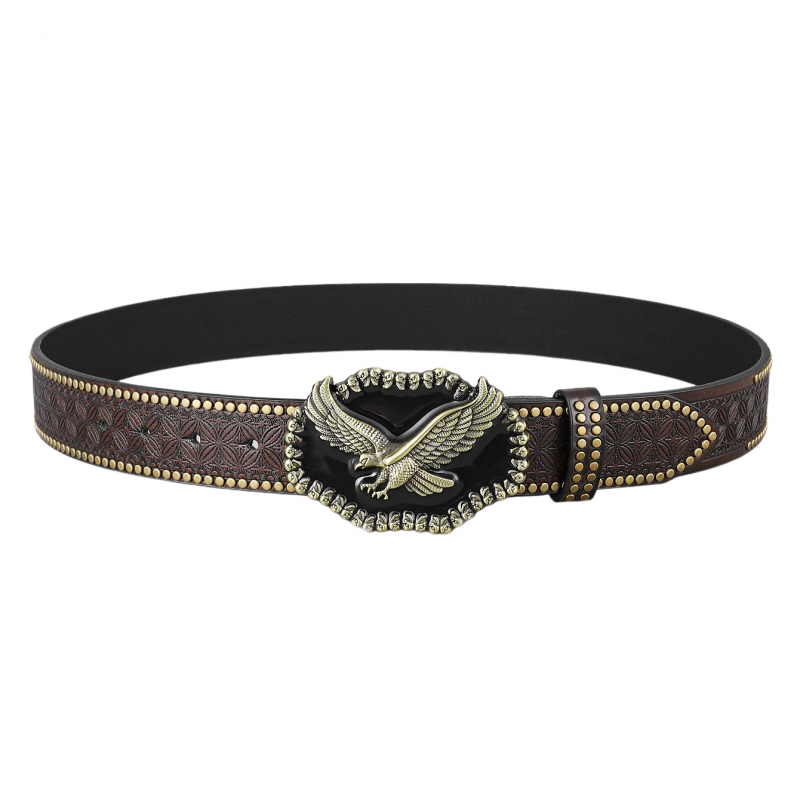 Men's Vintage Embossed Rivet Western Cowboy Leather Belt 9893977030840