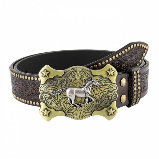 Men's Vintage Embossed Western Cowboy Leather Belt 9893976932536