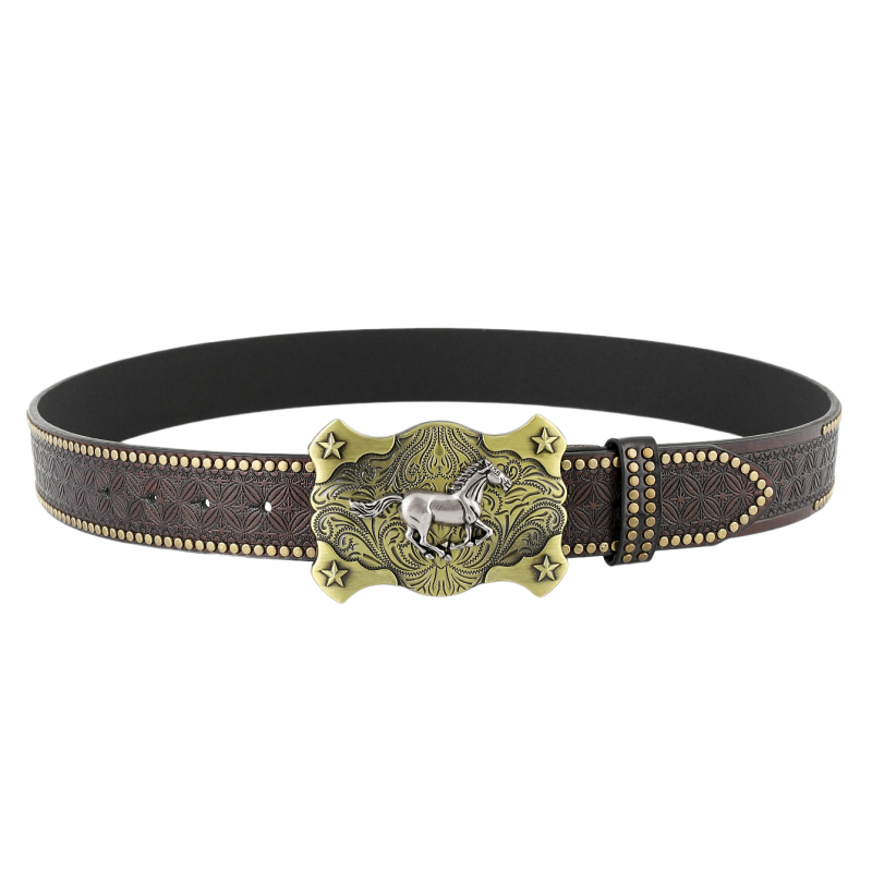 Men's Vintage Embossed Western Cowboy Leather Belt 9893976932536