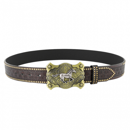 Men's Vintage Embossed Western Cowboy Leather Belt 9893976932536