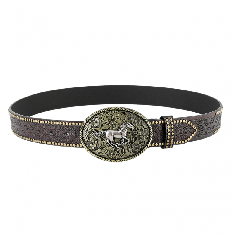 Men's Vintage Embossed Western Cowboy Leather Belt 9893976965304