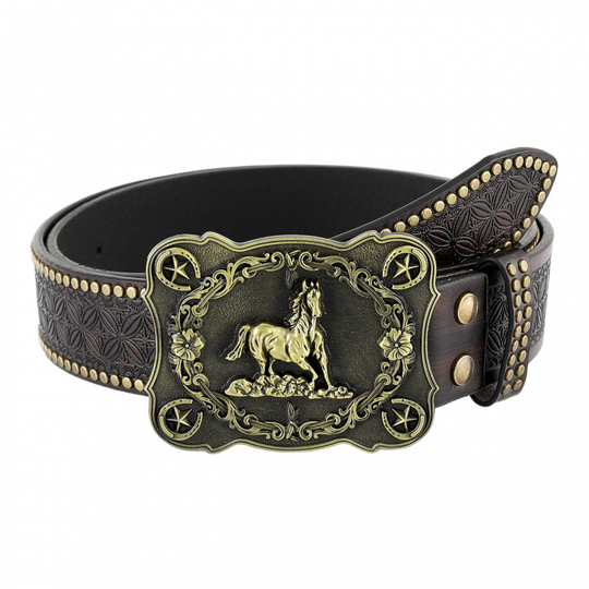 Men's Vintage Embossed Western Cowboy Leather Belt 9893976998072