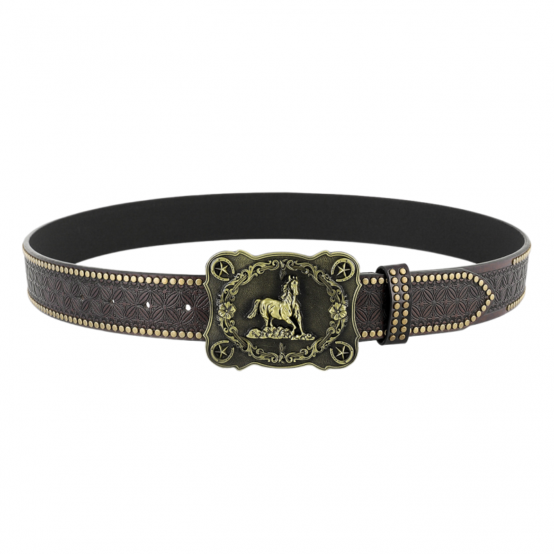 Men's Vintage Embossed Western Cowboy Leather Belt 9893976998072
