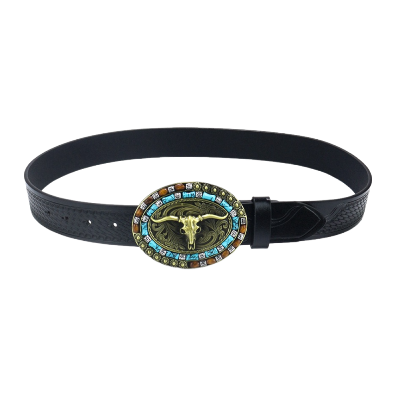 Men's Vintage Bull Head Western Cowboy Leather Belt 9893976899768