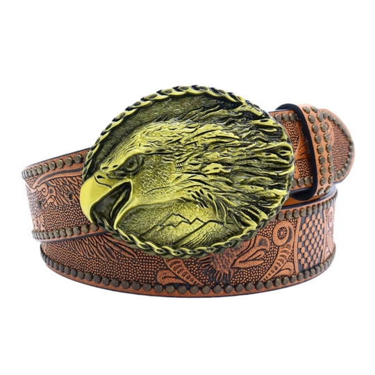 Men's Vintage Embossed Rivet Western Cowboy Leather Belt 9893976768696
