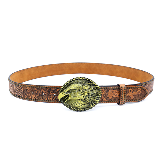 Men's Vintage Embossed Rivet Western Cowboy Leather Belt 9893976768696