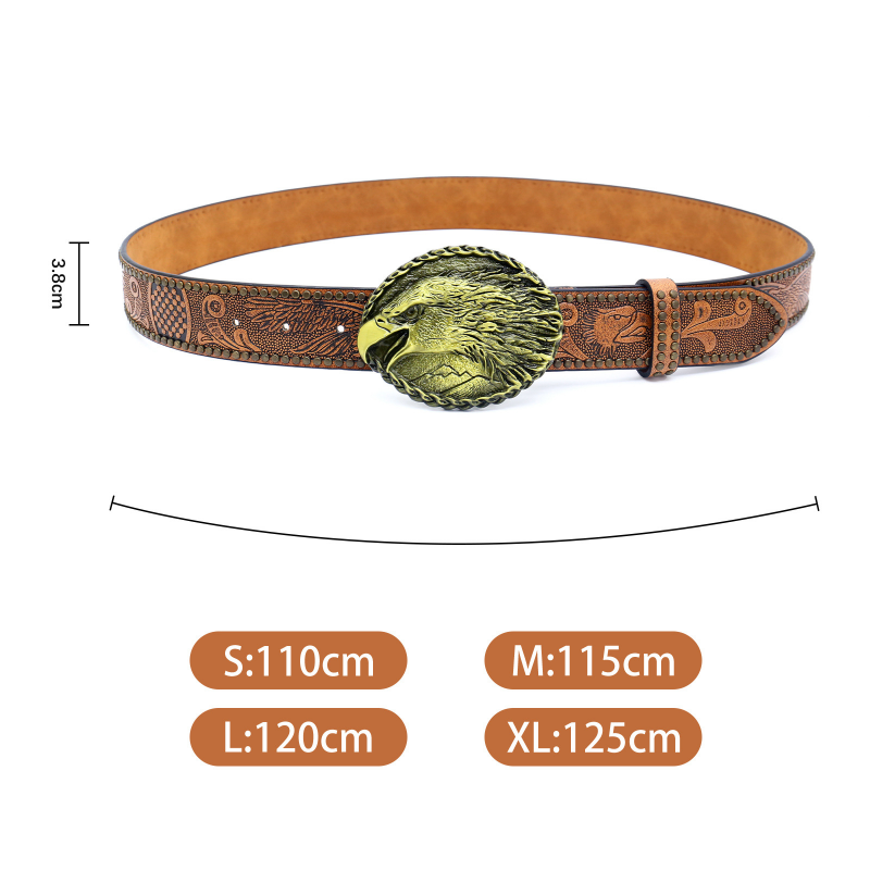 Men's Vintage Embossed Rivet Western Cowboy Leather Belt 9893976768696