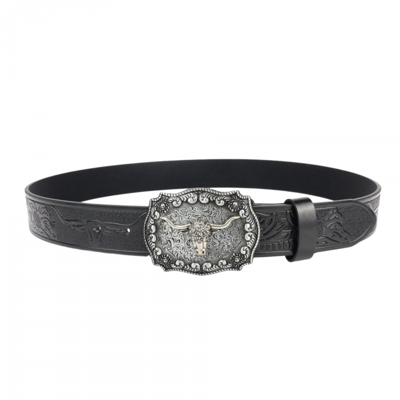 Men's Vintage Bullhead Punk Embossed Western Cowboy Leather Belt 9893976801464