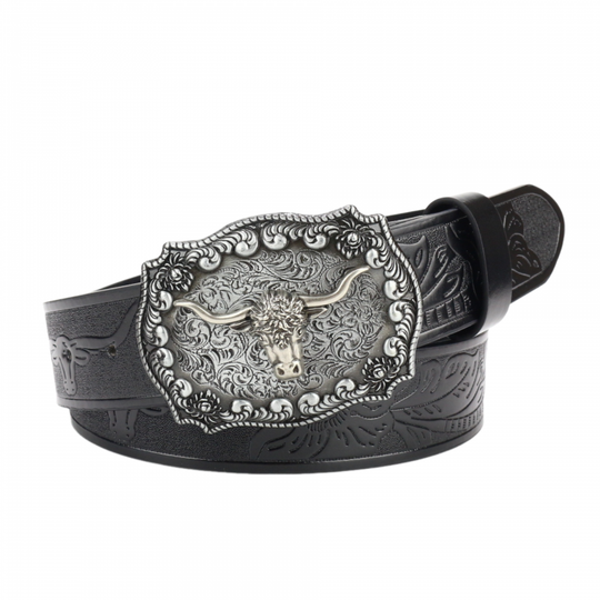 Men's Vintage Bullhead Punk Embossed Western Cowboy Leather Belt 9893976801464