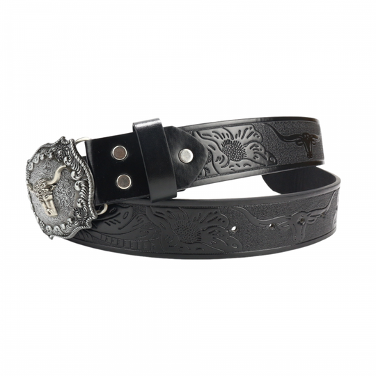 Men's Vintage Bullhead Punk Embossed Western Cowboy Leather Belt 9893976801464