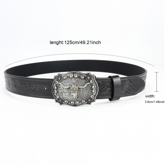 Men's Vintage Bullhead Punk Embossed Western Cowboy Leather Belt 9893976801464